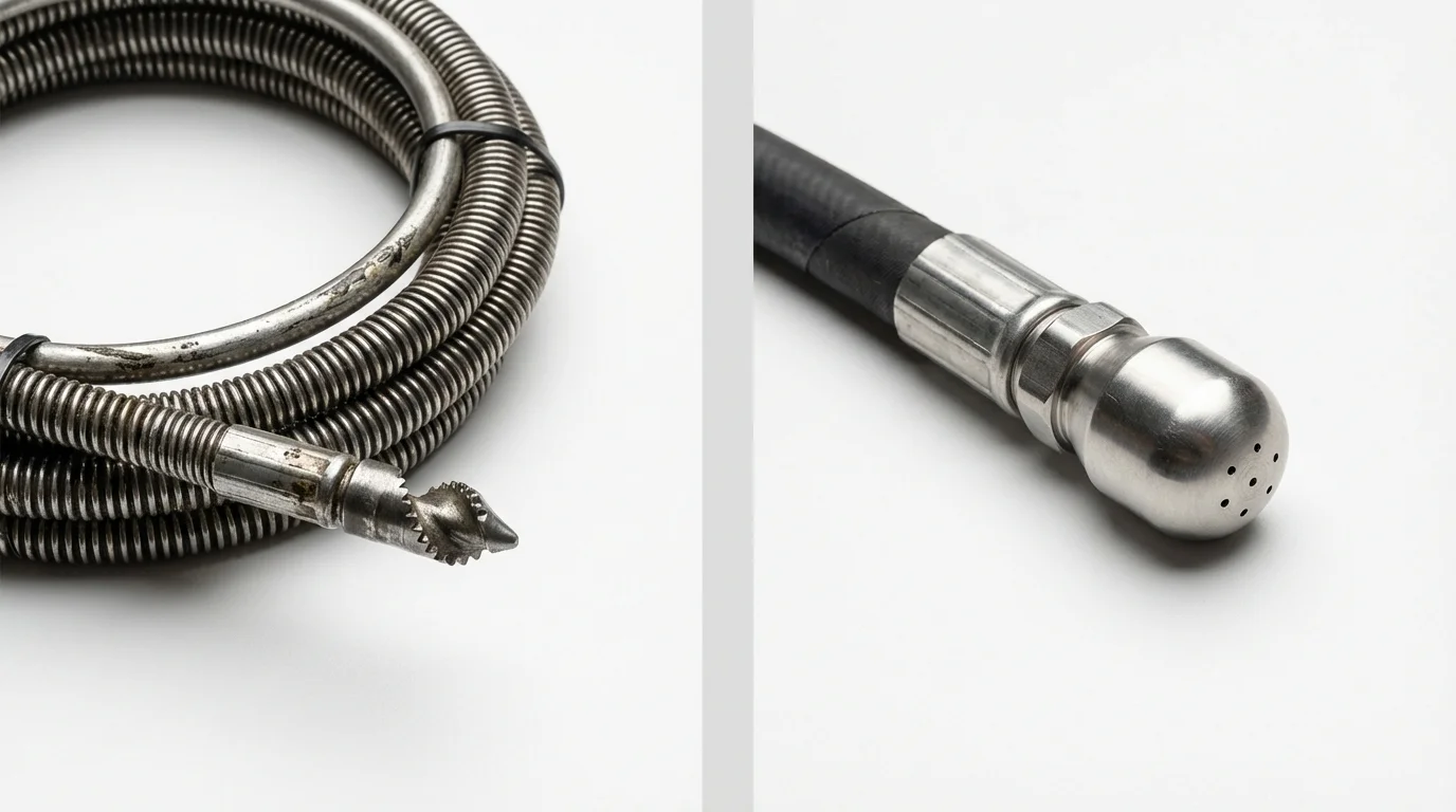 Drain snake cable and hydro jetting nozzle used for drain cleaning in Cherryville, PA