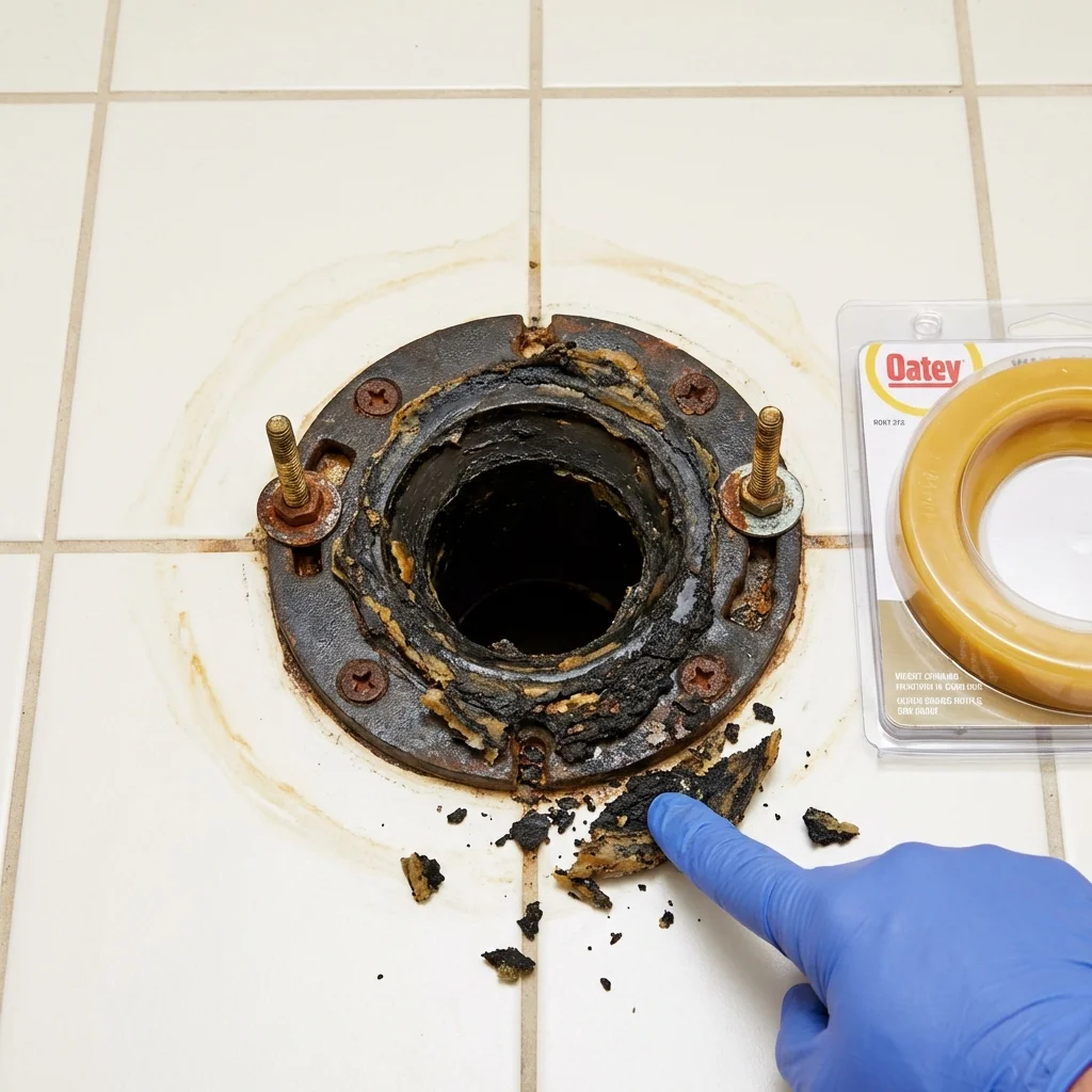 Failed wax ring showing water seepage at the base of a toilet in a Cherryville, PA home
